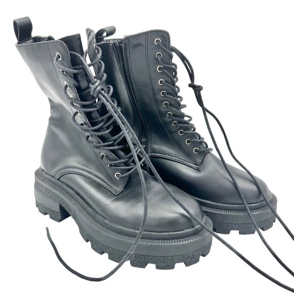 Missguided Combat Boots Size 6.5 Black Lace Up Side Zip Platform 2 in Heel NWOT - Picture 3 of 7